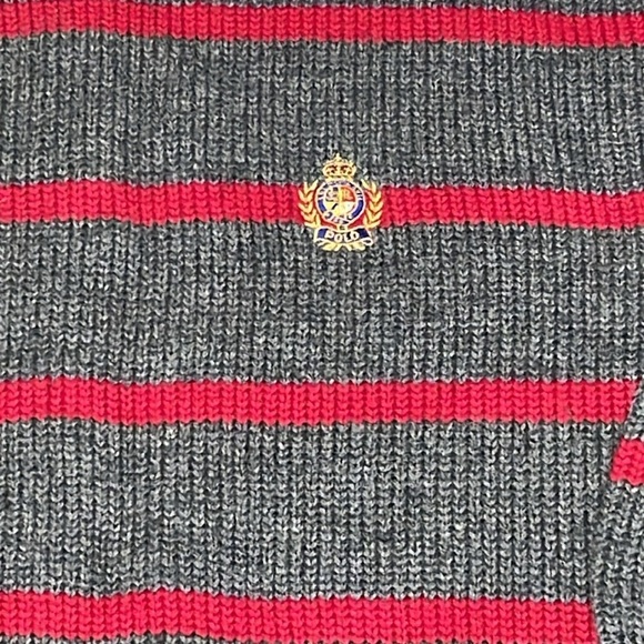Vintage POLO RALPH LAUREN Gray Red Wool CROWN CREST Embroidered SWEATER Mens XL - Picture 4 of 8
